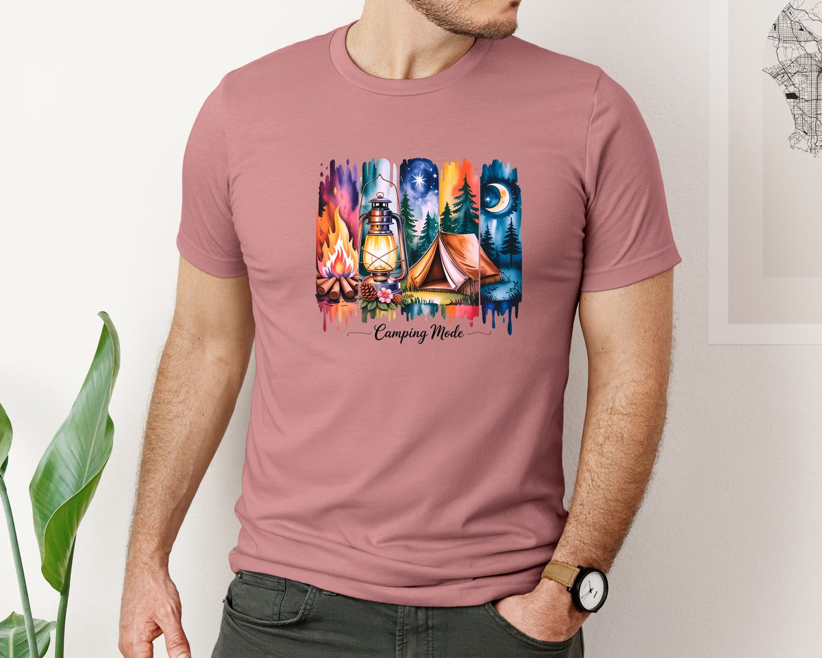 brand:Bella Canvas|color:Heather Mauve|Camping Brushstroke Camping Mode 2 Graphic T-Shirt