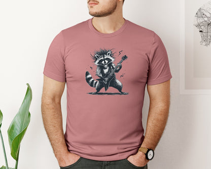 brand:Bella Canvas|color:Heather Mauve|Raccoon Playing Rock Guitar Graphic T-Shirt