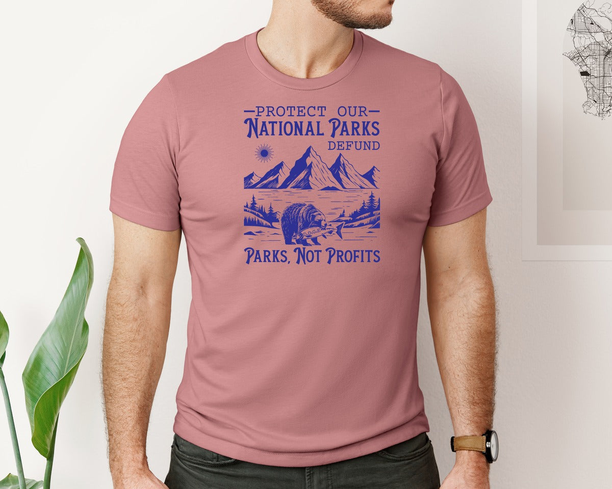 brand:Bella Canvas|color:Heather Mauve|Protect Our National Parks Defund Doge Graphic T-Shirt