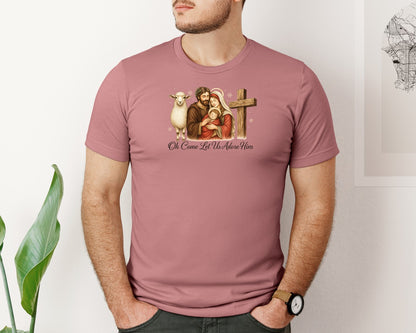 brand:Bella Canvas|color:Heather Mauve|Oh Come Let Us Adore Him 47 Graphic T-Shirt
