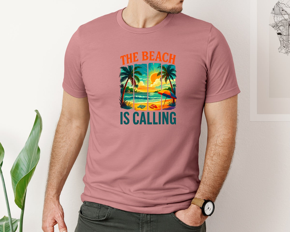 brand:Bella Canvas|color:Heather Mauve|The Beach Is Calling T Shirt Graphic T-Shirt