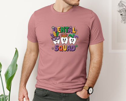 brand:Bella Canvas|color:Heather Mauve|Mardi Gras Dental Dental Squad Graphic T-Shirt
