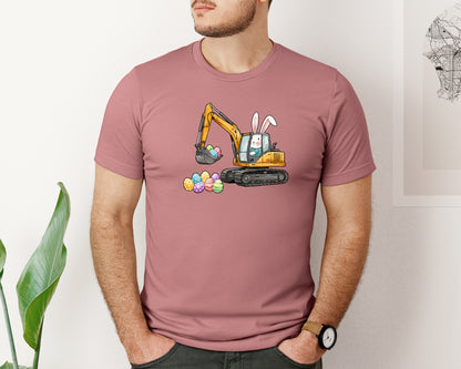 brand:Bella Canvas|color:Heather Mauve|Bunny Easter Excavator Graphic T-Shirt