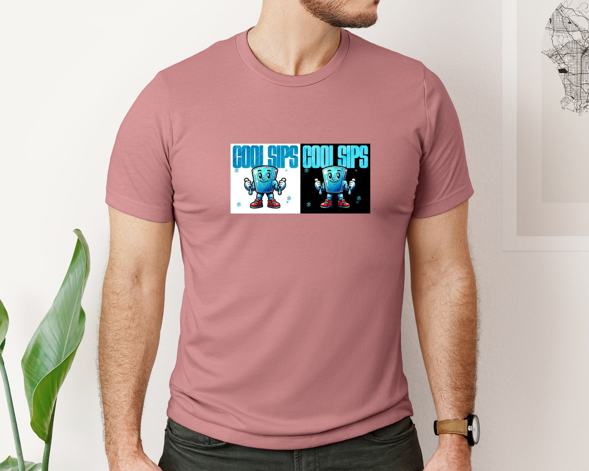 brand:Bella Canvas|color:Heather Mauve|Cool Sips Drink Cartoon Graphic T-Shirt