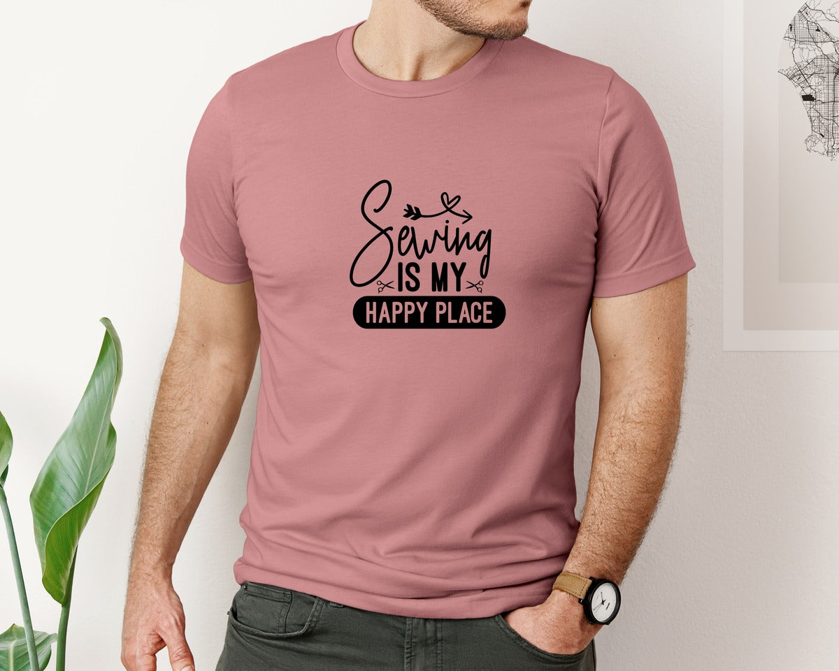 brand:Bella Canvas|color:Heather Mauve|Sewing Is My Happy Place 36 Graphic T-Shirt