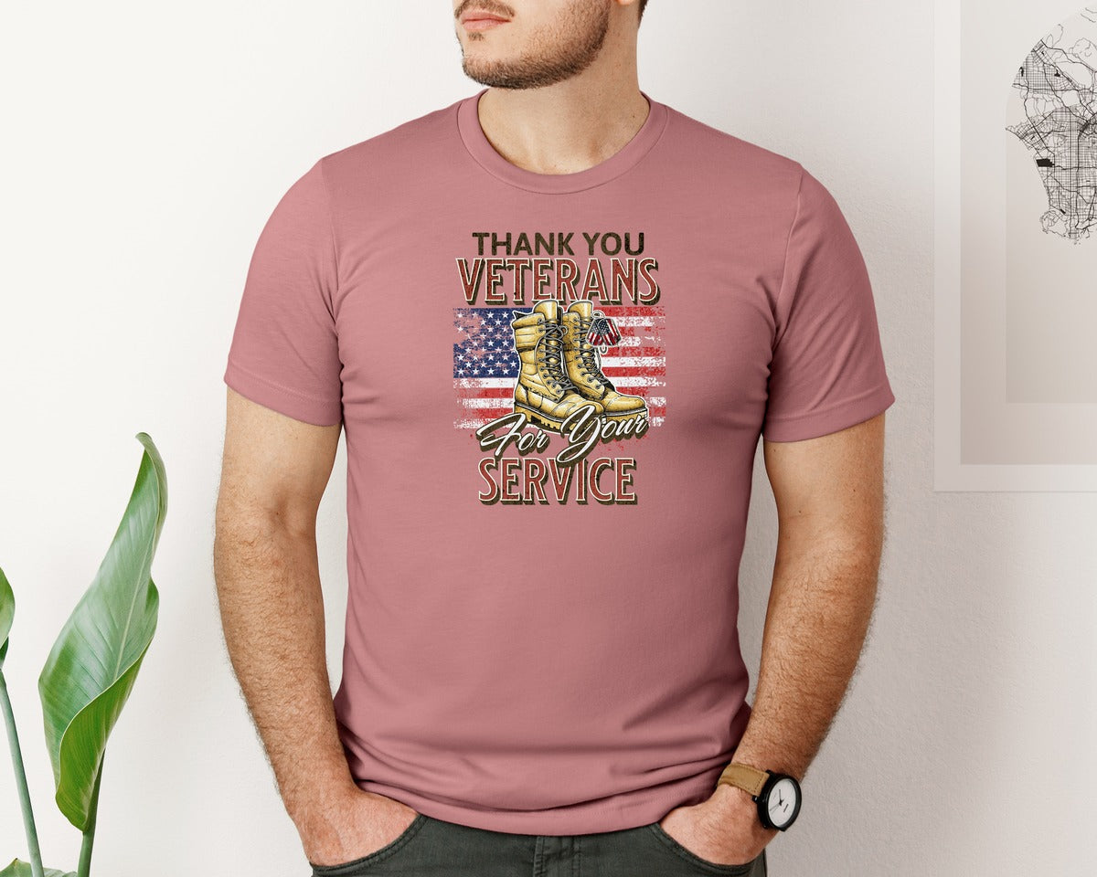 brand:Bella Canvas|color:Heather Mauve|Thank You Veterans For Your Service Graphic T-Shirt