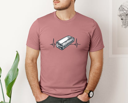 brand:Bella Canvas|color:Heather Mauve|Harmonica Heartbeat Graphic T-Shirt