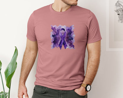 brand:Bella Canvas|color:Heather Mauve|Alzheimers Awareness Purple Ribbon Graphic T-Shirt