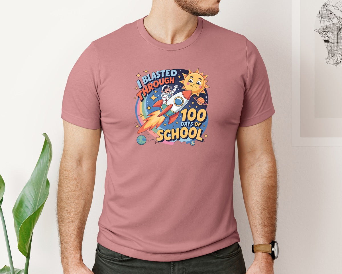 brand:Bella Canvas|color:Heather Mauve|I Blasted Through 100 Days Of School 10 Graphic T-Shirt