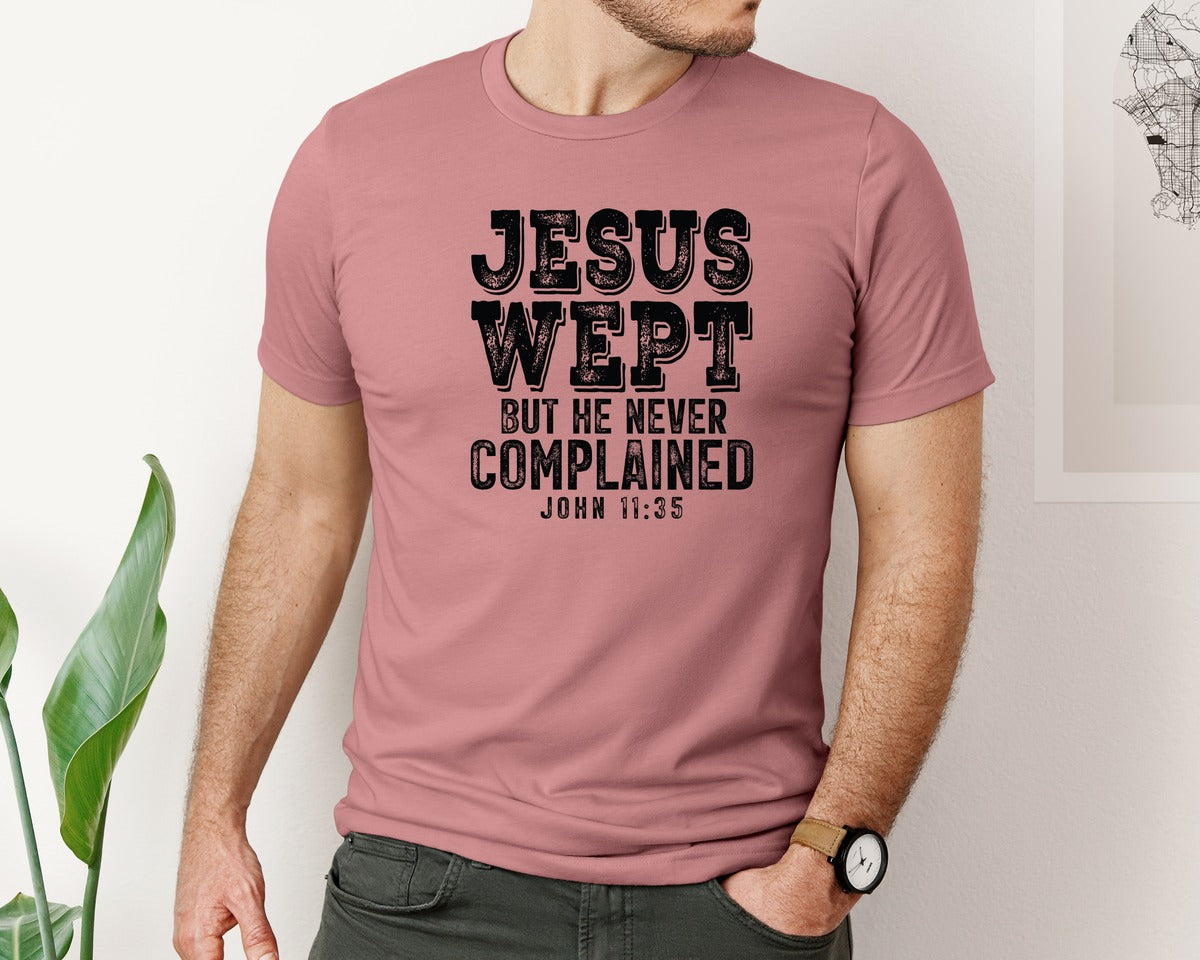 brand:Bella Canvas|color:Heather Mauve|Jesus Wept Christian Graphic T-Shirt