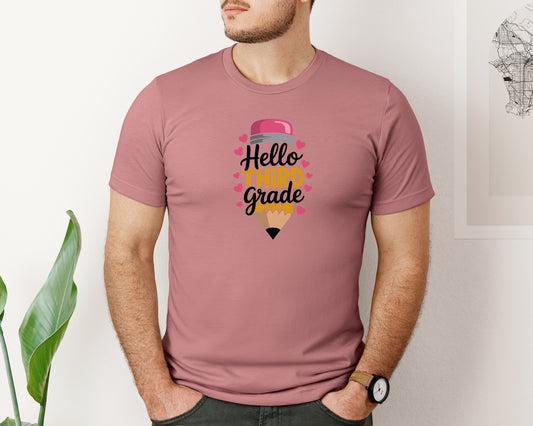Hello Third 3Rd Grade Pencil School Graphic T-Shirt