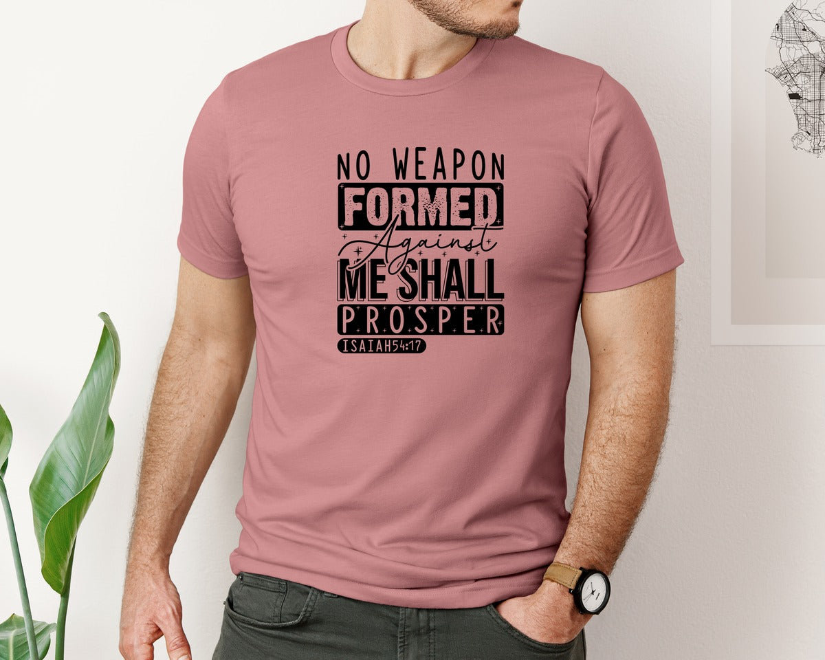 brand:Bella Canvas|color:Heather Mauve|No Weapon Formed Against Me Shall Prospe Graphic T-Shirt