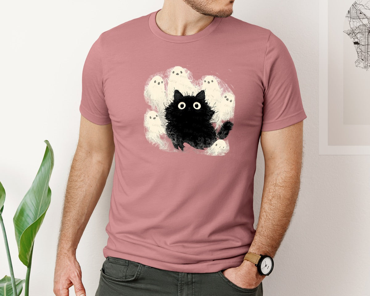 brand:Bella Canvas|color:Heather Mauve|Halloween Ghost And Cat 4 Graphic T-Shirt