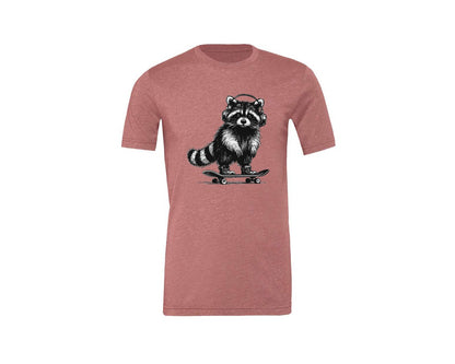 brand:Generic|color:Heather Mauve|Raccoon Playing Skateboard Shirt Graphic T-Shirt