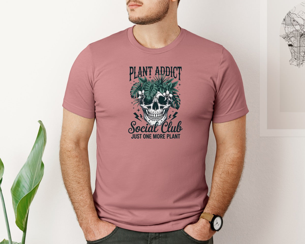 brand:Bella Canvas|color:Heather Mauve|Plant Addict Skull Design Graphic T-Shirt
