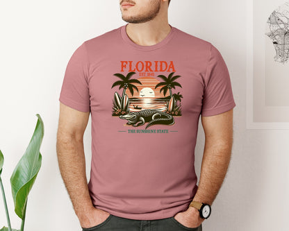 brand:Bella Canvas|color:Heather Mauve|Summer Florida Beach Trip Alligator 2 Graphic T-Shirt