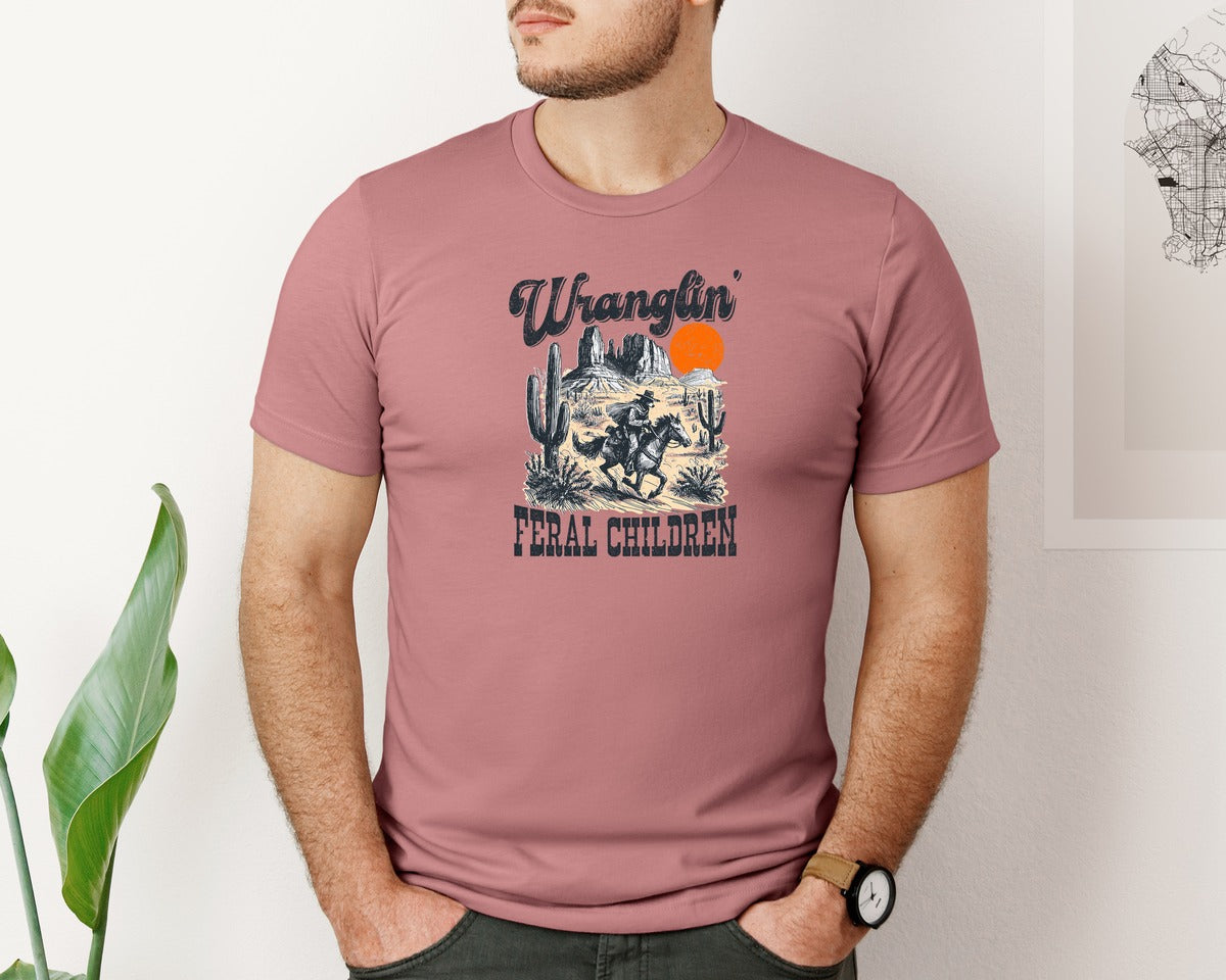 brand:Bella Canvas|color:Heather Mauve|Cowboy Raccoon Wranglin Feral Children Graphic T-Shirt