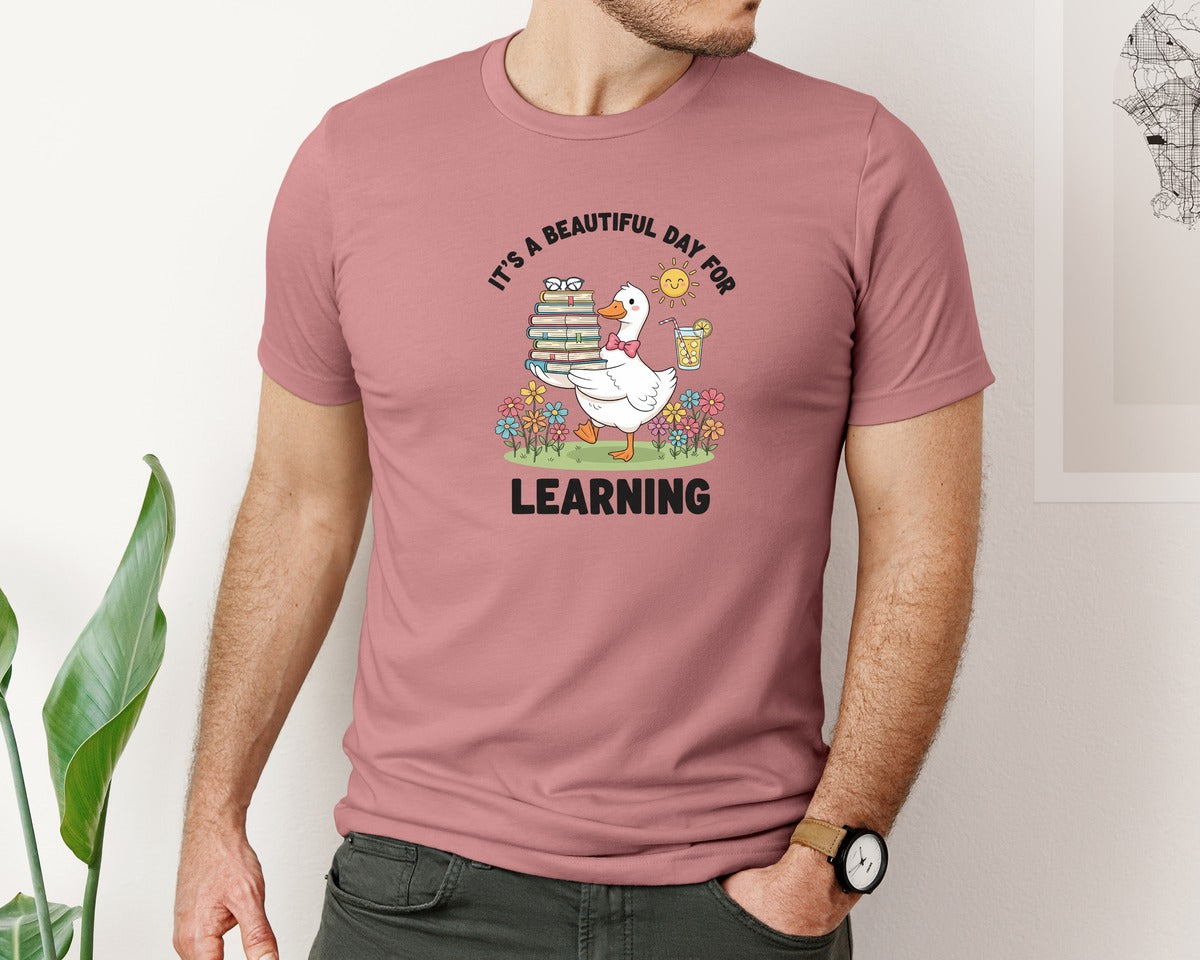 brand:Bella Canvas|color:Heather Mauve|Funny Silly Teacher Goose Graphic T-Shirt