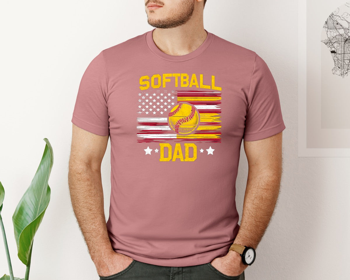 brand:Bella Canvas|color:Heather Mauve|American Softball Dad Softball Graphic T-Shirt