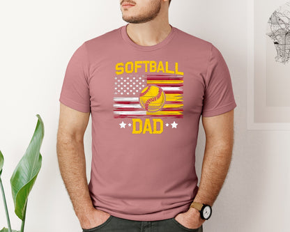 brand:Bella Canvas|color:Heather Mauve|American Softball Dad Softball Graphic T-Shirt