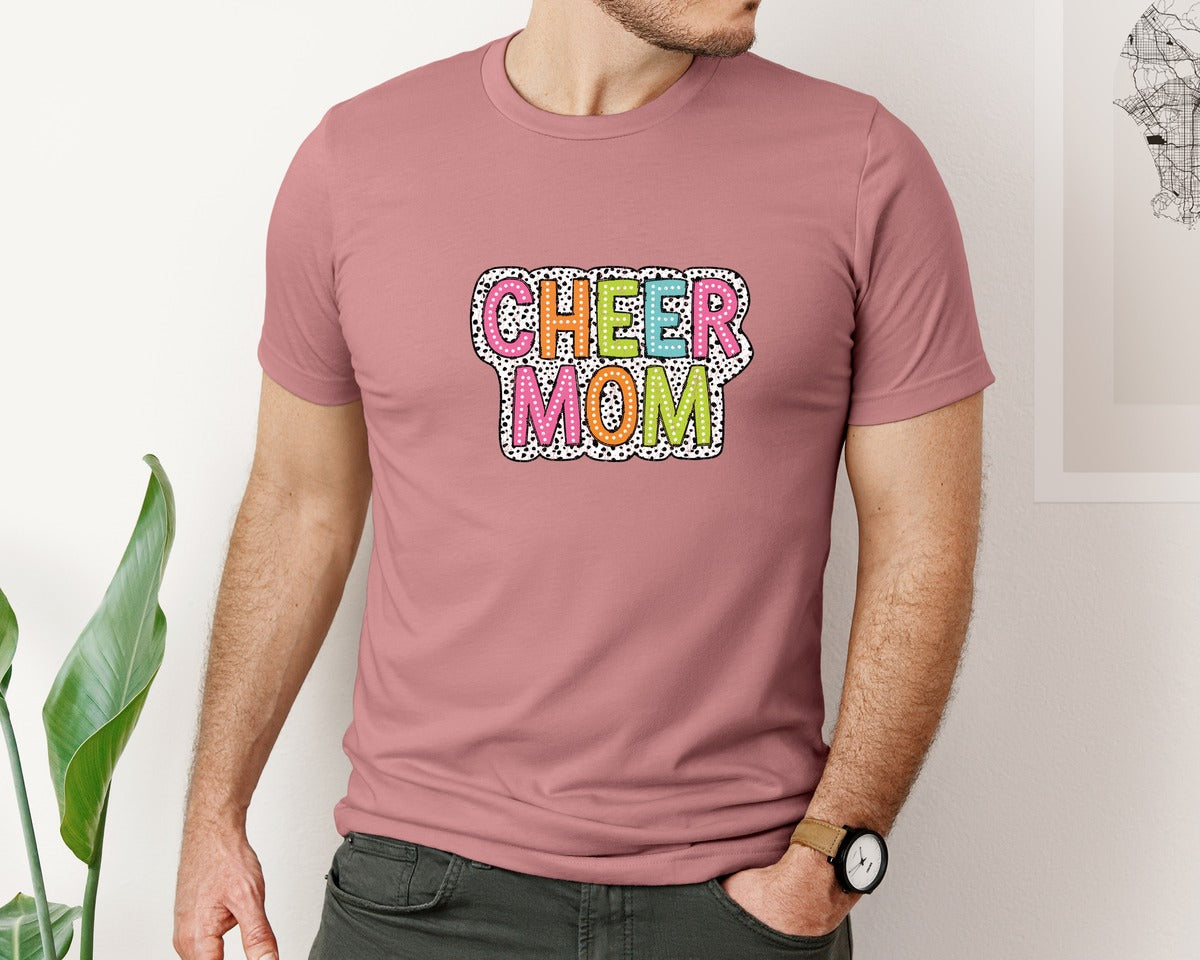 brand:Bella Canvas|color:Heather Mauve|Cheer Mom Dalmatian Dots Doodle Mama Graphic T-Shirt