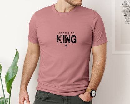 brand:Bella Canvas|color:Heather Mauve|Jesus Is King Religious Scripture Graphic T-Shirt