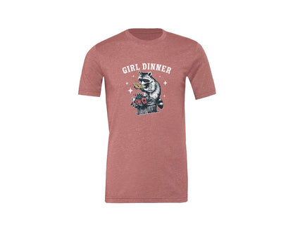 brand:Generic|color:Heather Mauve|Girl Dinner Raccoon Eat Pizza Shirt Graphic T-Shirt