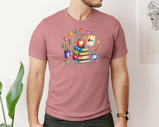 Boho School Teacher Book Flowers Graphic T-Shirt