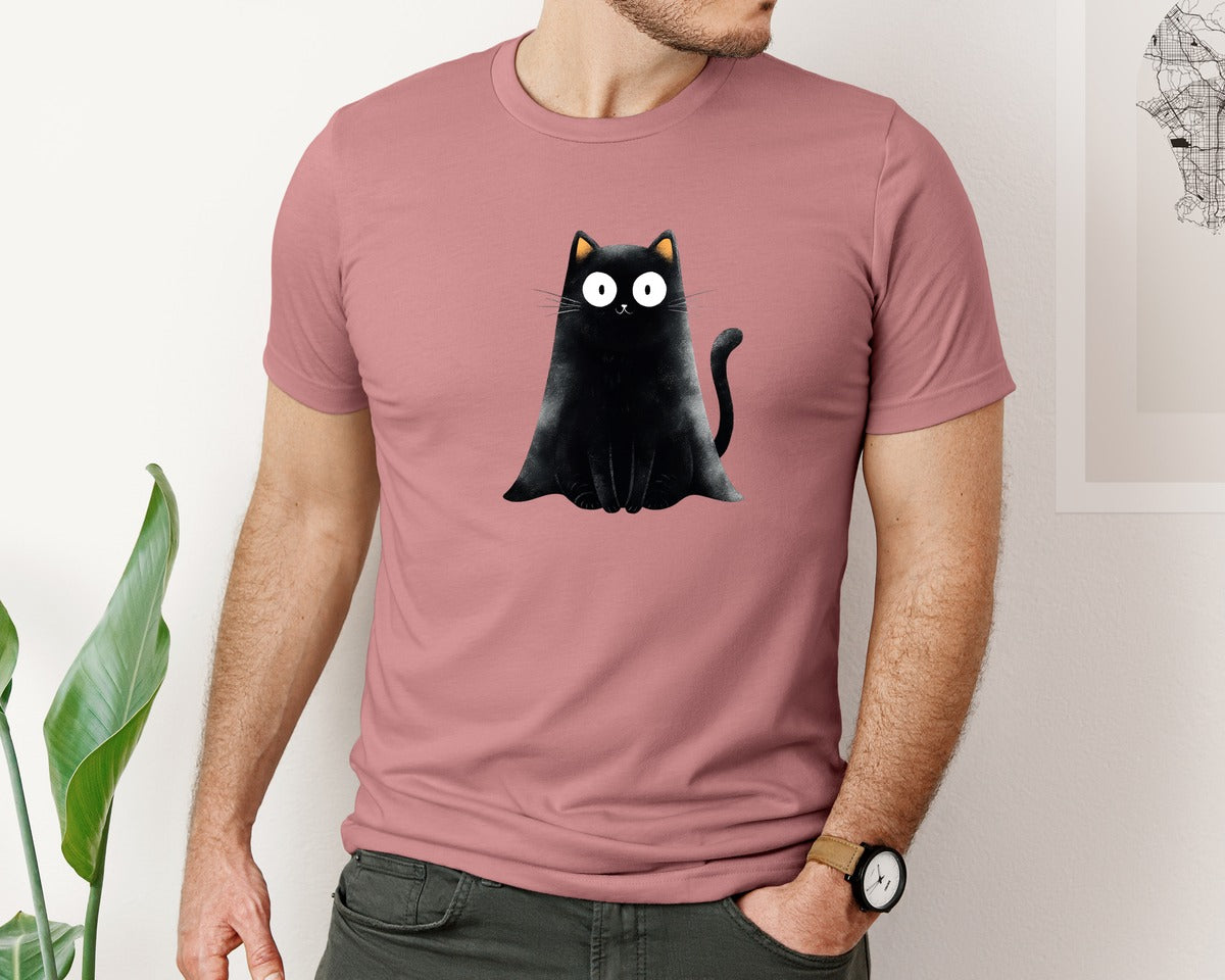 brand:Bella Canvas|color:Heather Mauve|Halloween Ghost And Cat 25 Graphic T-Shirt