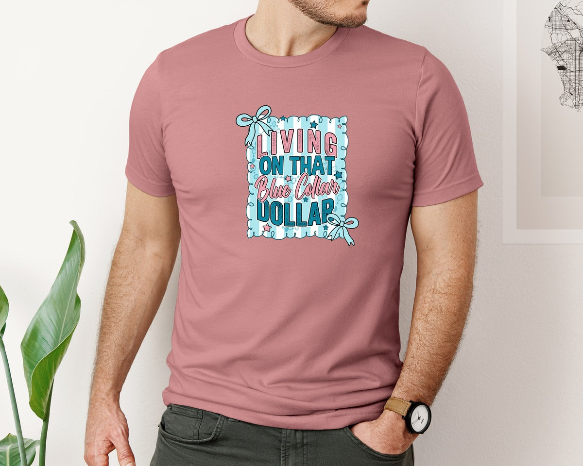 brand:Bella Canvas|color:Heather Mauve|Preppy Blue Collar Dollar Western Graphic T-Shirt
