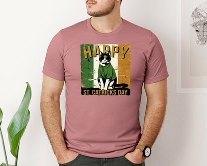 brand:Bella Canvas|color:Heather Mauve|Happy St Catricks Day Lucky Cat Graphic T-Shirt
