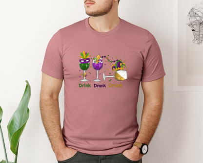 brand:Bella Canvas|color:Heather Mauve|Mardi Gras Drink Drank Drunk Wine Graphic T-Shirt
