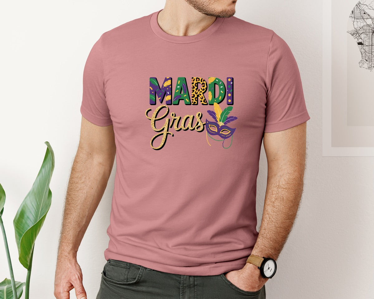 brand:Bella Canvas|color:Heather Mauve|Faux Yarn Mardi Gras Crochet 15 Graphic T-Shirt