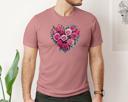 brand:Bella Canvas|color:Heather Mauve|Floral Rose Love Heart Graphic T-Shirt
