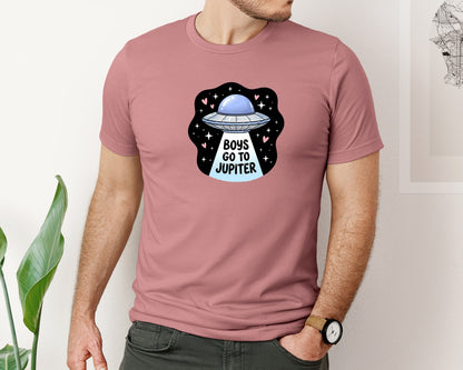 brand:Bella Canvas|color:Heather Mauve|Boys Go To Jupiter Ufo Valentine Day 2 Graphic T-Shirt