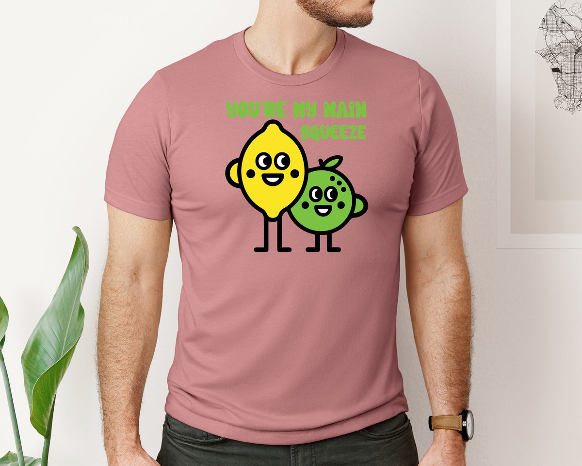 brand:Bella Canvas|color:Heather Mauve|Youre My Main Squeeze Cute Lemon Pun Graphic T-Shirt