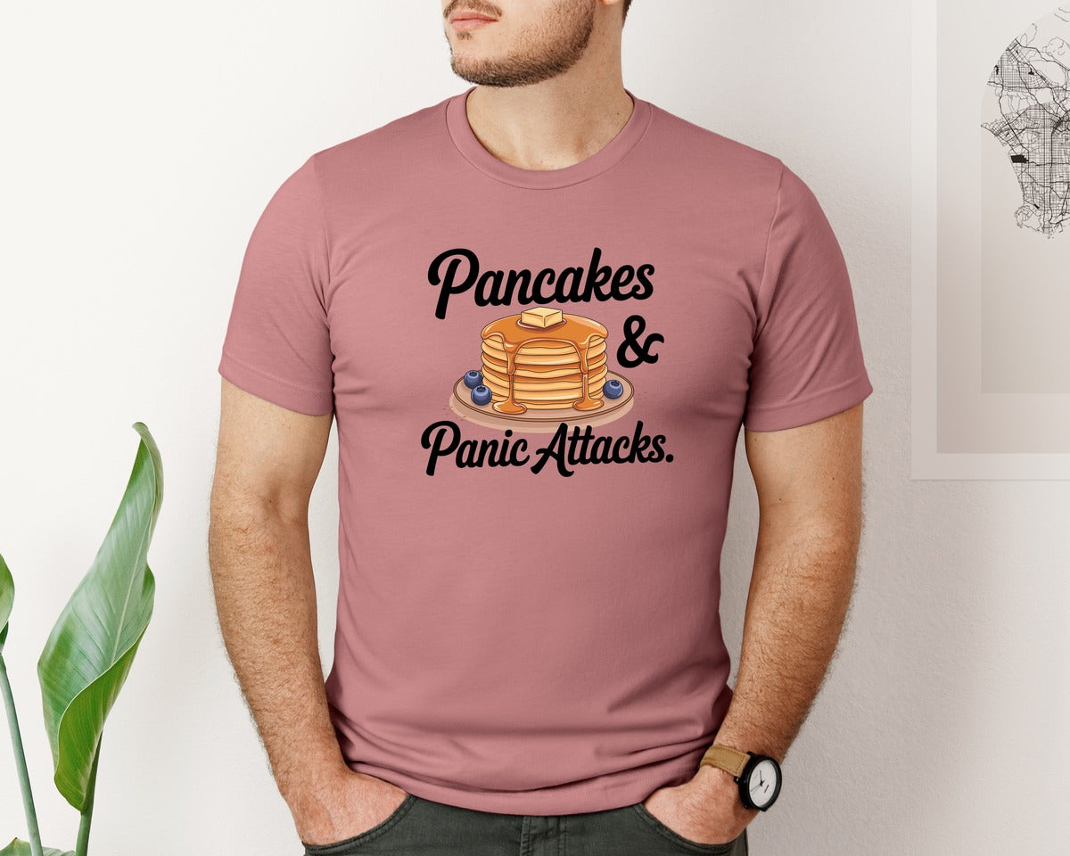 brand:Bella Canvas|color:Heather Mauve|Pancakes Panic Attacks Graphic T-Shirt