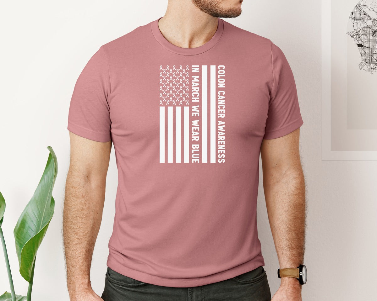 brand:Bella Canvas|color:Heather Mauve|Colorectal Colon Cancer Awareness Month Graphic T-Shirt