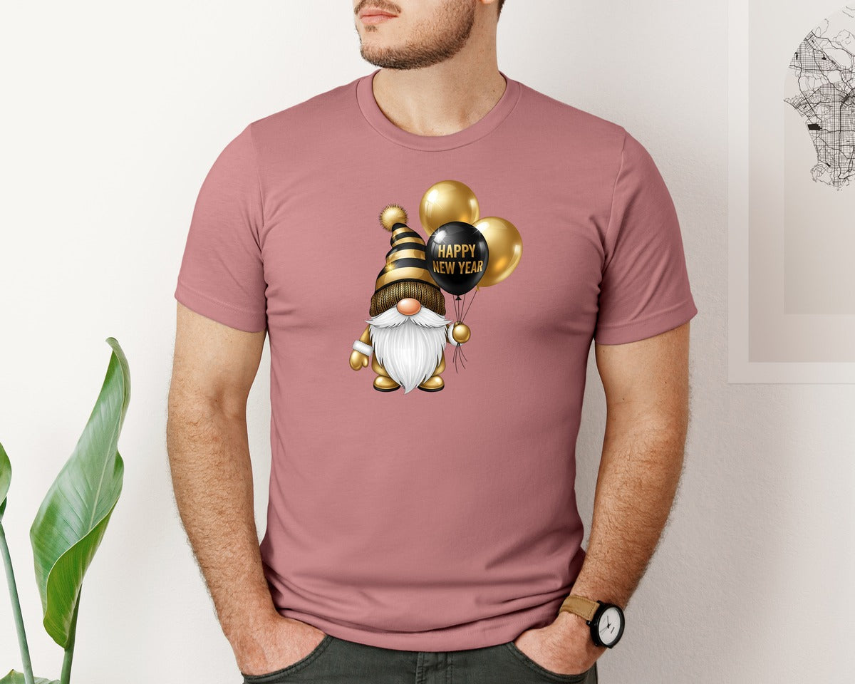 brand:Bella Canvas|color:Heather Mauve|Golden Gnome Happy New Year Graphic T-Shirt