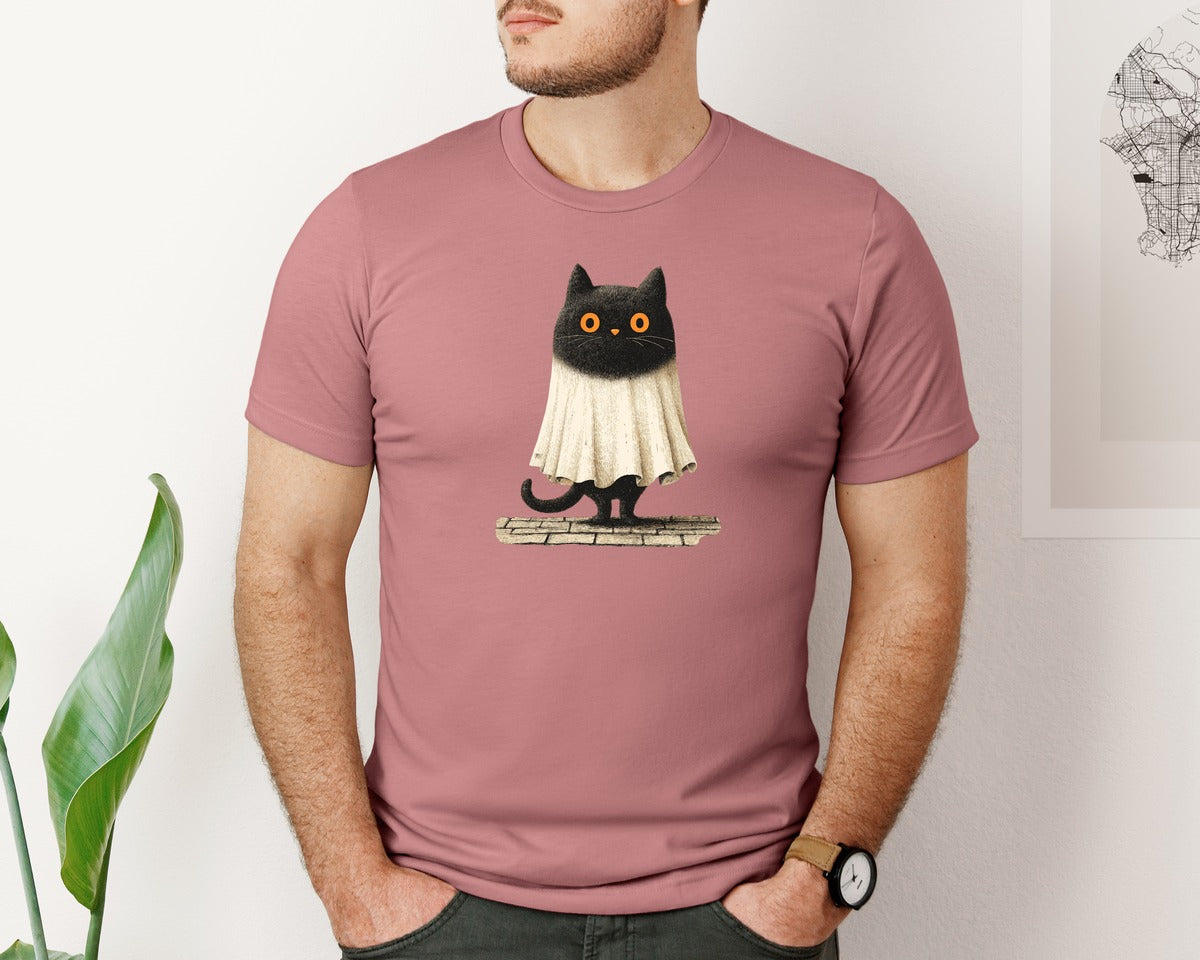 brand:Bella Canvas|color:Heather Mauve|Halloween Ghost And Cat 19 Graphic T-Shirt
