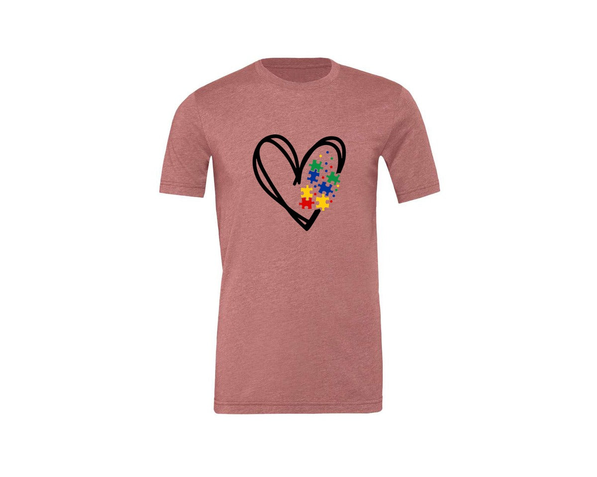 brand:Generic|color:Heather Mauve|Autism Heart Autism Puzzle Graphic T-Shirt