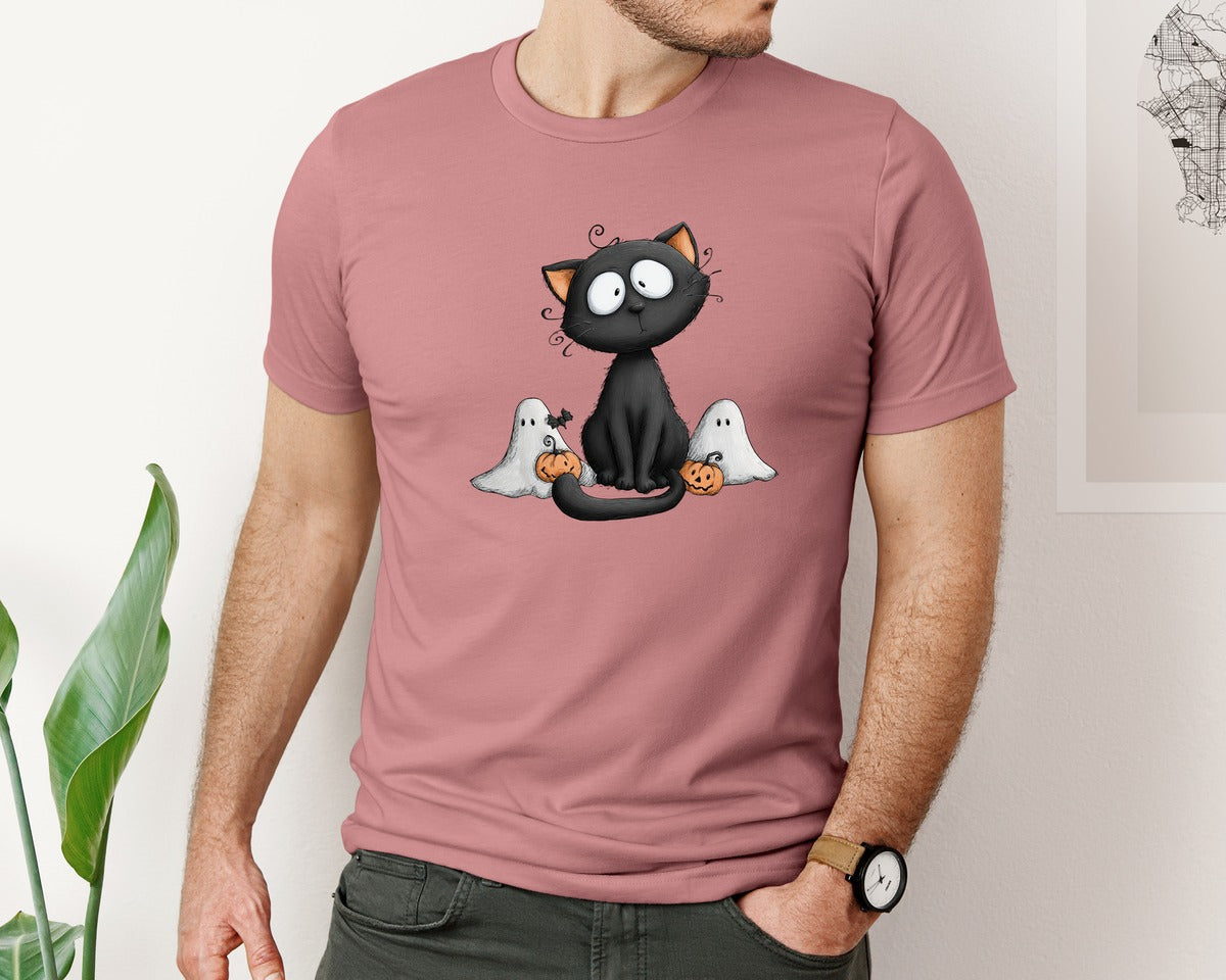 brand:Bella Canvas|color:Heather Mauve|Halloween Ghost And Cat 20 Graphic T-Shirt