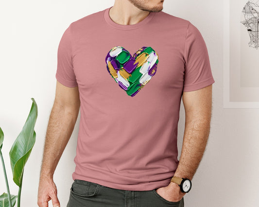 Painted Mardi Gras Heart Art Graphic T-Shirt