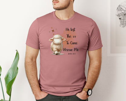 brand:Bella Canvas|color:Heather Mauve|He Left The 99 Clip Art Good Shepherd Graphic T-Shirt
