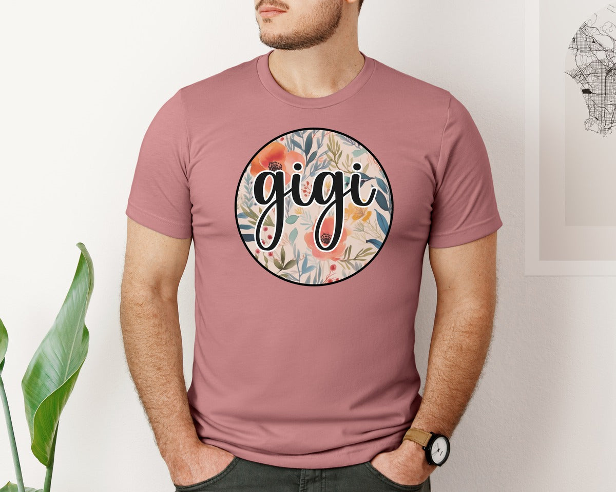 brand:Bella Canvas|color:Heather Mauve|Gigi Grandma Vintage Floral Flower Graphic T-Shirt