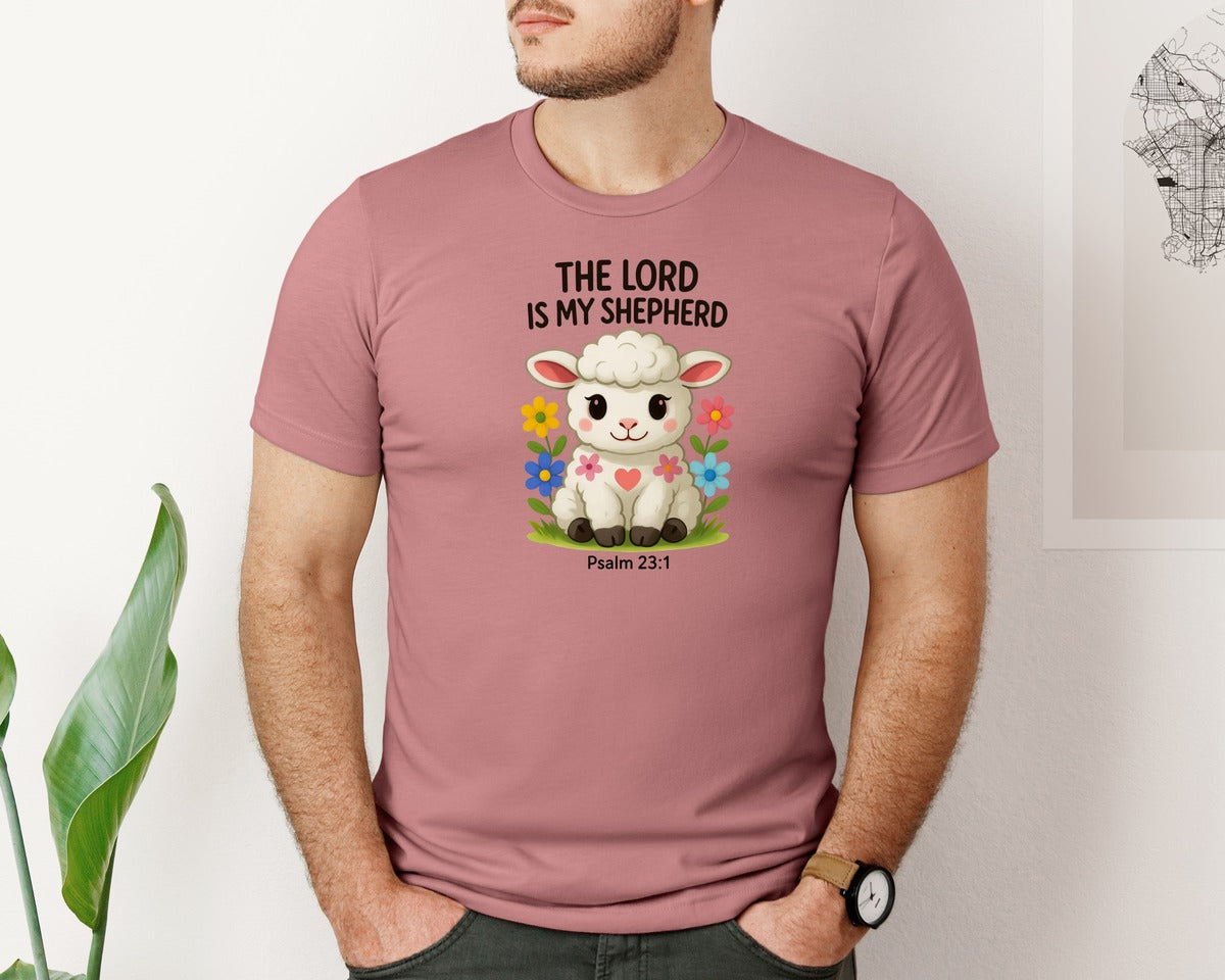 brand:Bella Canvas|color:Heather Mauve|Christian Designs Cute Sheep Graphic T-Shirt