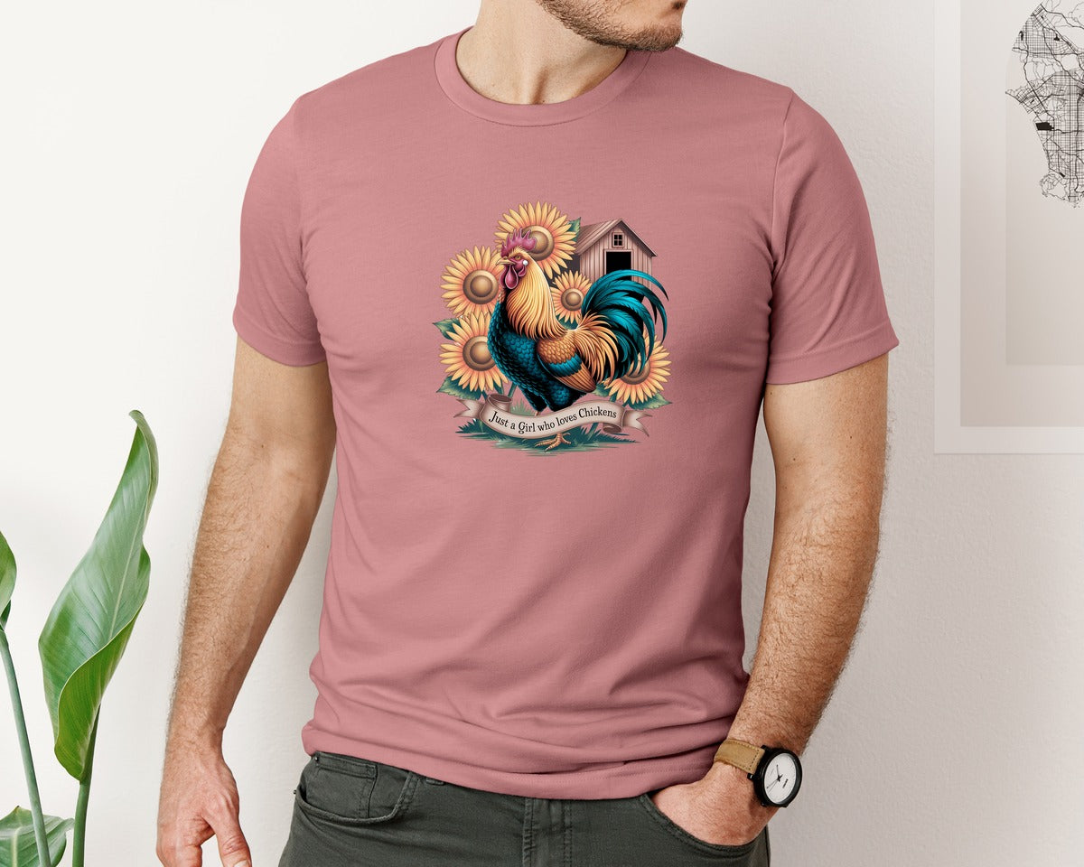 brand:Bella Canvas|color:Heather Mauve|Just A Girl Who Loves Chickens 10 Graphic T-Shirt