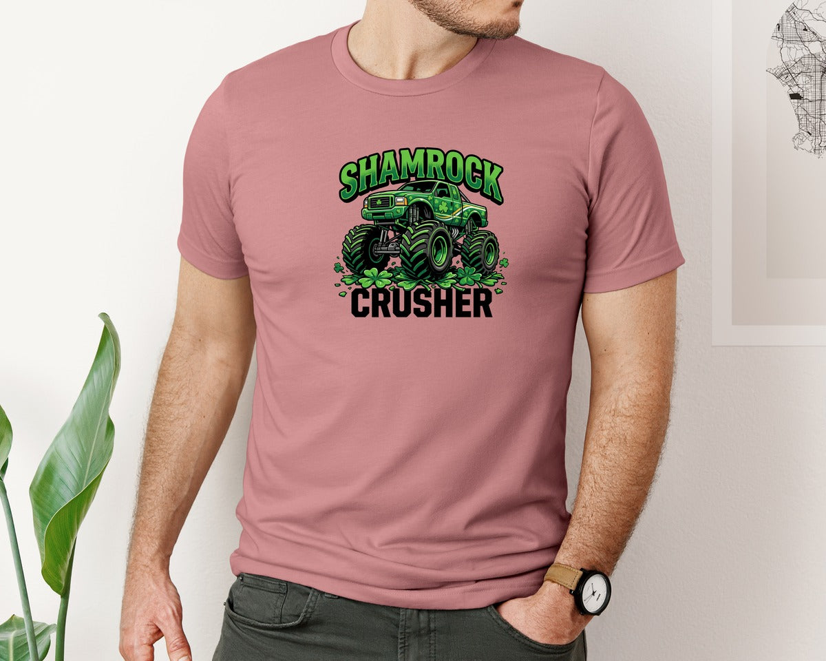 brand:Bella Canvas|color:Heather Mauve|Shamrock Crusher Monster Truck 2 Graphic T-Shirt