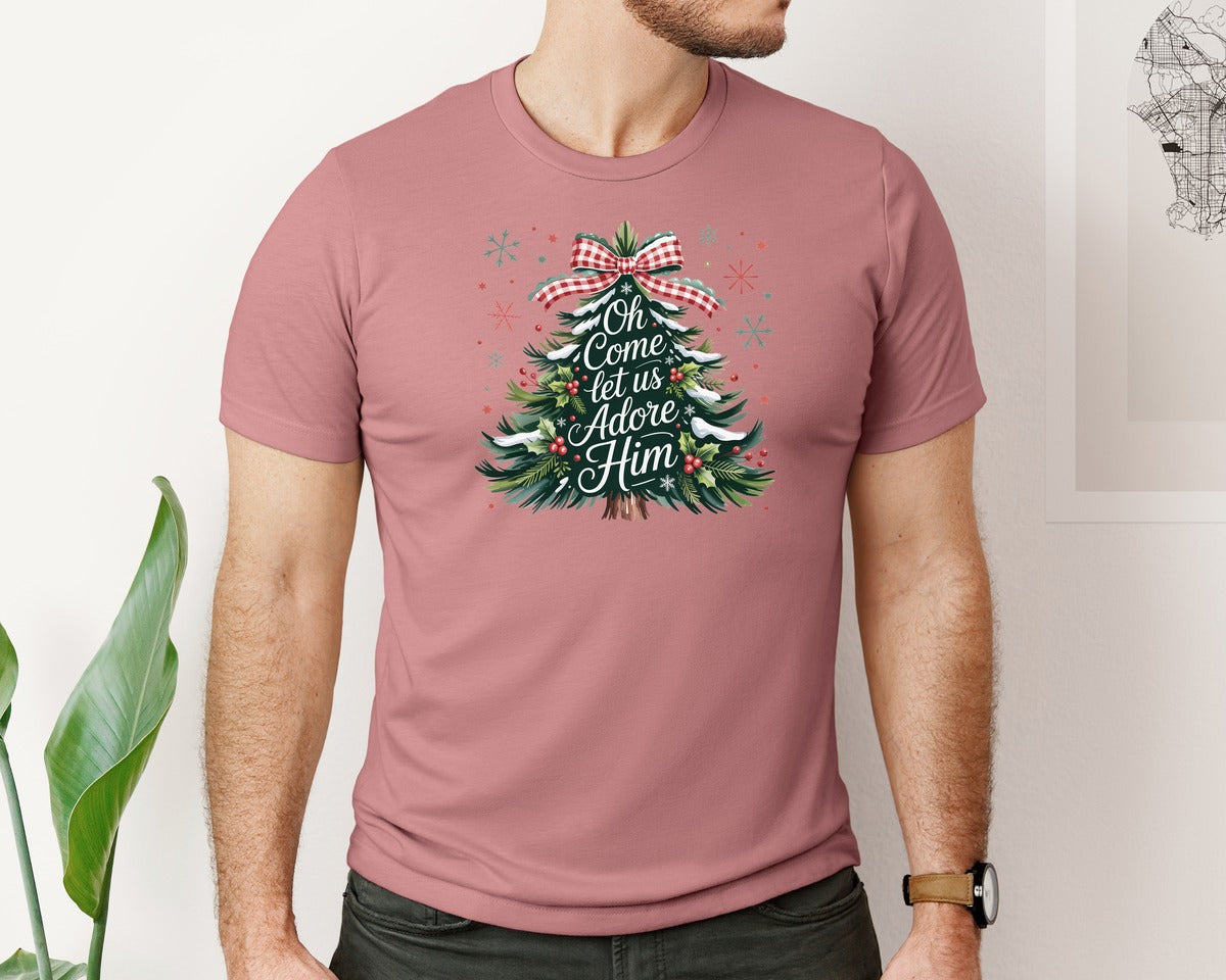 brand:Bella Canvas|color:Heather Mauve|Joy To The World Jesus Christmas Pn Graphic T-Shirt