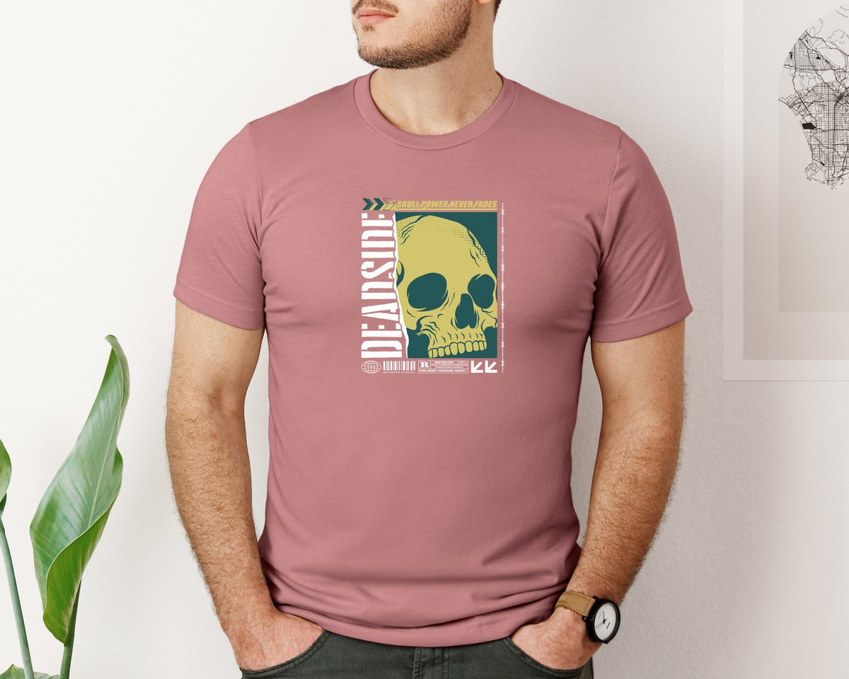 brand:Bella Canvas|color:Heather Mauve|Grunge Skull Graphic Illustration Design Graphic T-Shirt